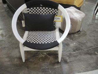 Black & White Woven Rope Round-Frame Accent Chair
