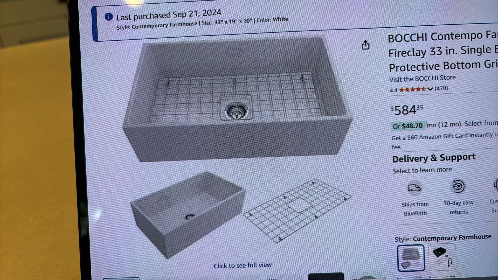 Bocchi 33x19x10 Deep Farmhouse Sink