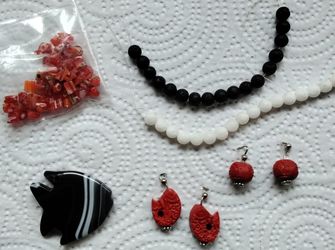 Beaded Gemstone Fish Necklace & Earrings Jewelry Making Destash