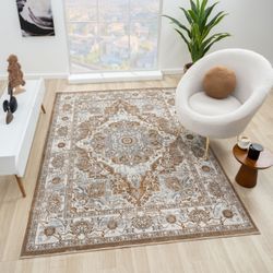 8/10 Thick Beige Traditional Design Rug Carpet 