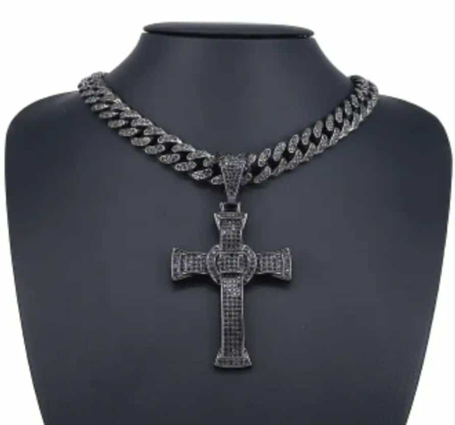 Exquisite Micro Pave Rhodium Plated Black Cubic Zirconia 20 Inches Cross Pendant Necklace