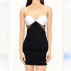 HEIRESS Beverly Hills Spaghetti Straps Mini Black and white crepe dress Size XXL