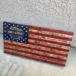 Rustic Harley Davidson USA Flag Hand Made No Cnc 