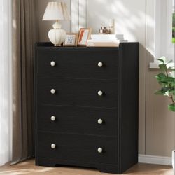New In Box, 4-Drawer Dresser for Bedroom - Black Wood Chest of Drawers Closet Storage Cabinet Organizer for Bedroom, Living Room, Hallway & Office