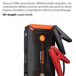 Powrun P-ONE Jump Starter, 2000A Portable Jump Box - Car Jump Starter Battery Pack for up to 8.0L Gas and 6.5L Diesel Engines, 12V Battery Jump Starte