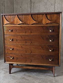 Broyhill Brasilia Mid-Century Modern Walnut Tallboy Dresser