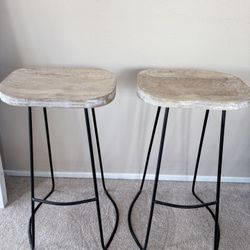 Set Of Two Mango Wood Bat Stools 