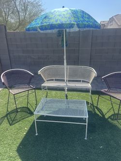 Patio set and umbrella