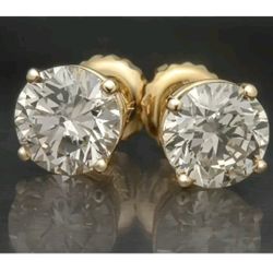 1ct TW Round Natural Diamond Studs Earrings in 14K Yellow Gold with Screw Backs