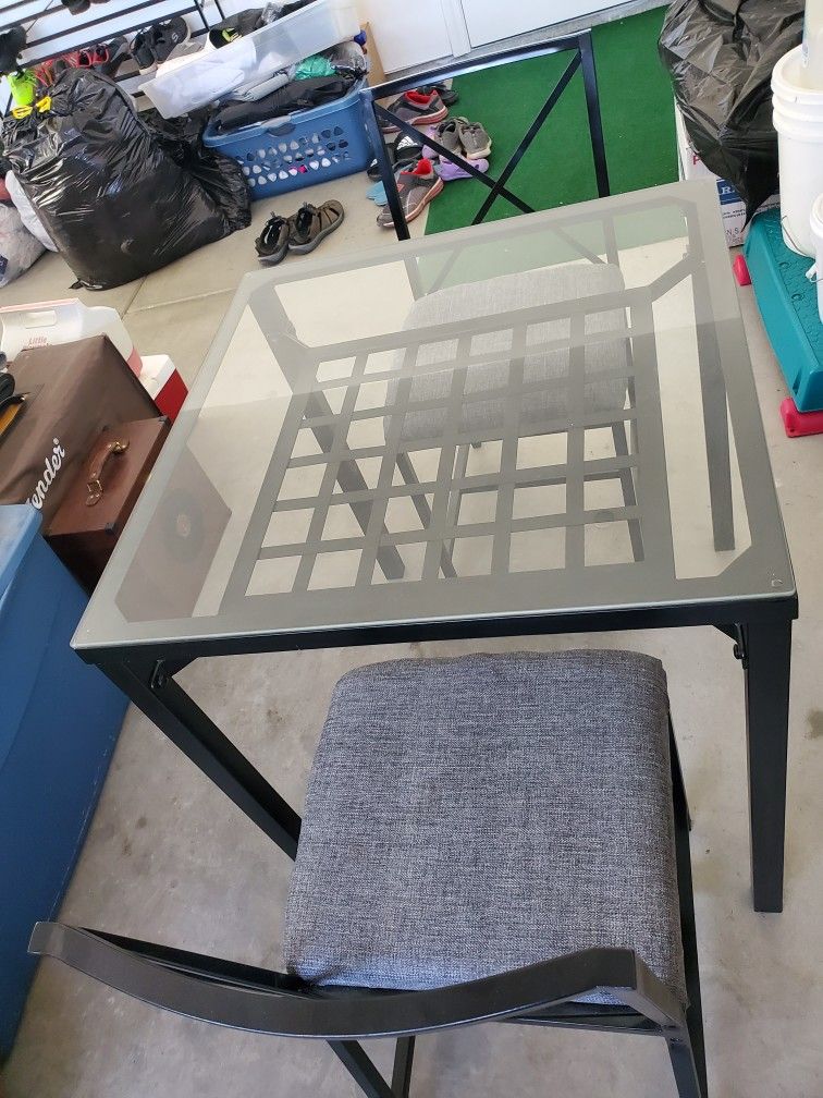 Metal Glass Top Table And 2 Matching Chairs. Black Metallic for Sale in