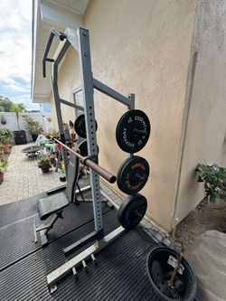 Power Rack with Barbell and Weight Plates | Home Gym