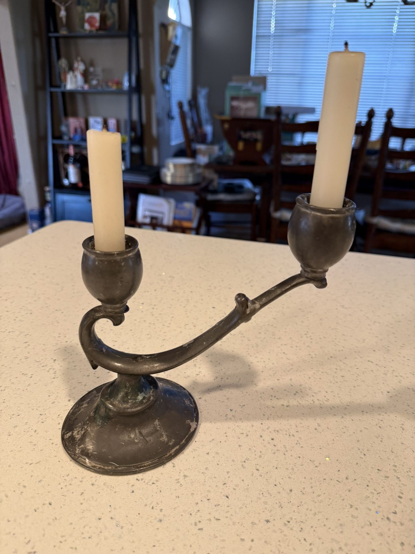 Vintage ornate pewter candle holder