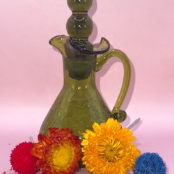Rainbow Art Glass Emerald Green Cruet