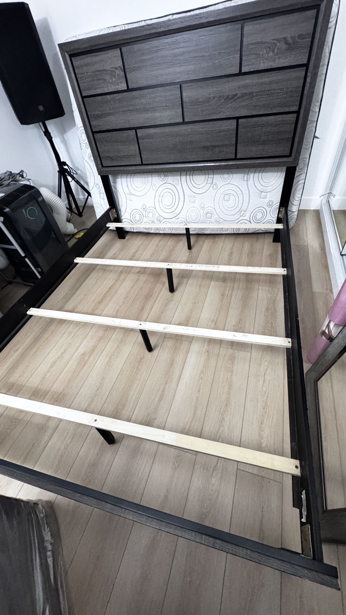 Queen Bed Frame, Mattress, and Box Spring