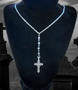 Handmade Cross Crucifix Rosary Necklace, Cross Y Lariat Necklace