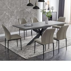 Modern Dining Table With 6 Chairs Set
