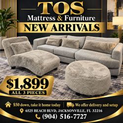 3-Piece Fluffy Sectional Sofa Set 🚚WE DELIVER🚚