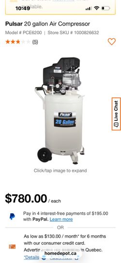 Pulsar 20 gallon air compressor only asking $420 (financing available)