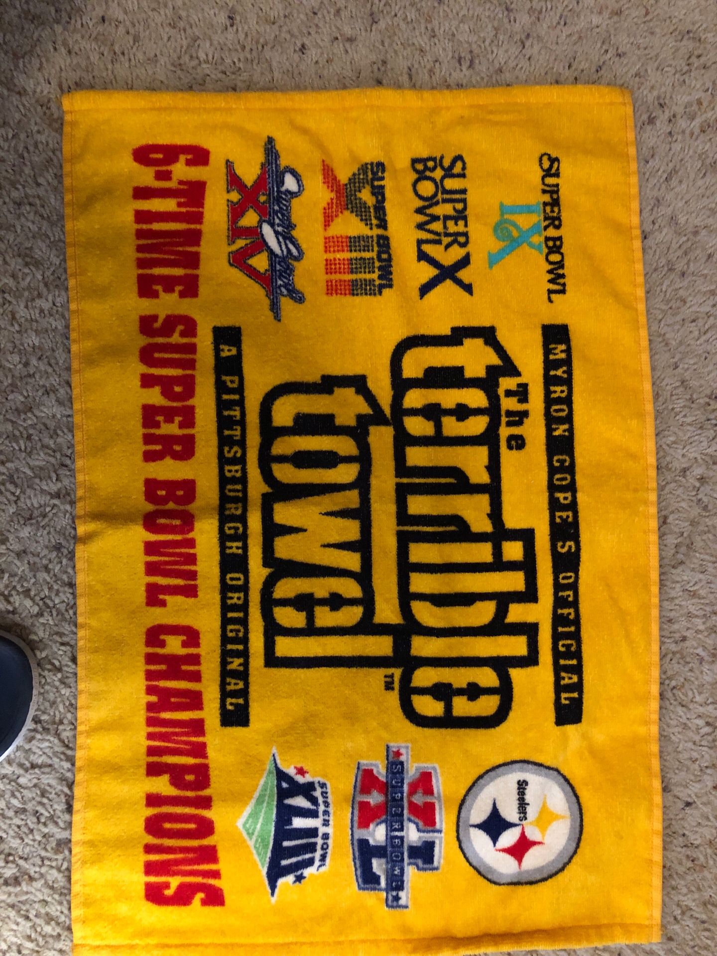 Brand New! THE MYRON COPE OFFICIAL PITTSBURGH STEELERS TERRIBLE TOWEL LIMITED EDITION SUPER BOWEL EDITION 6-Time Super Bowl Champs NFL Football