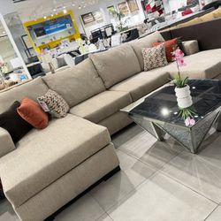 Double Chaise Sectional 🥳 Beige Fabric 