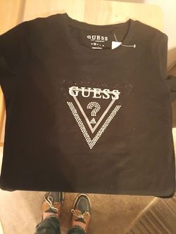 Vintage "GUESS" T-shirt, Black slim fit, size small with embellishments. Never worn. New with tags