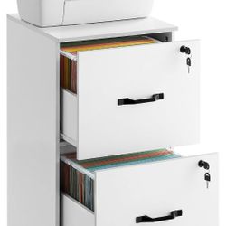 VASAGLE 2 Drawers File Cabinet with Lock, Printer Stand, Office Filing Cabinet Organizer, for A4 and Letter Size Documents, Cloud White UOFC061W14