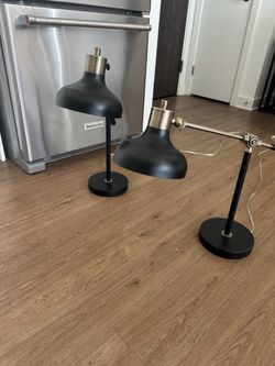Set of 2 Black and Brass Table Lamps