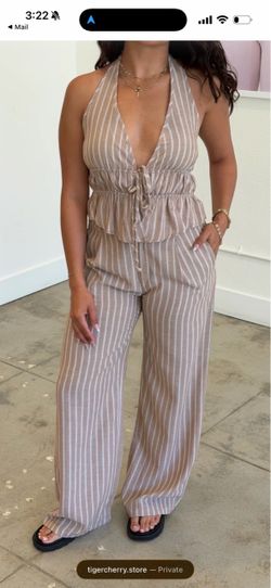 Striped Halter Top and Wide-Leg Pants Set