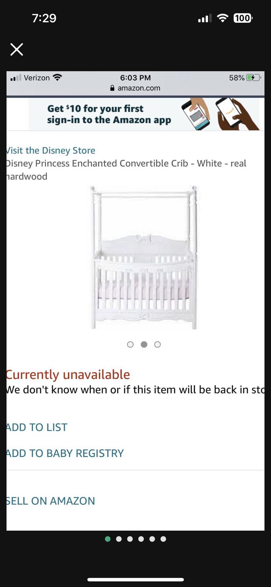 Disney Princess Enchanted Convertible Crib - White -Day bed & toddler bed Conversion kit included.