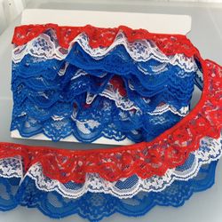 3” Triple Layered Red White & Blue Gathered Lace - 2 3/4 Yds #041424A2