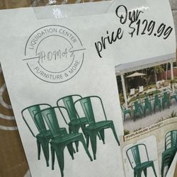 Set Of 4 Chairs Green Metal New In Box 