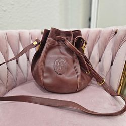 ♥️🍷​VINTAGE Must de Cartier Burgundy Leather Bucket Bag - Rare