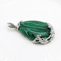 large Natural Malachite Water Drop Pendant Necklace [PEN21]