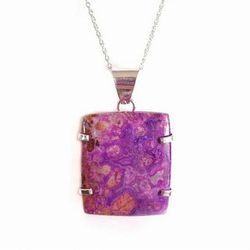 Sterling silver purple laguna lace agate square pendant 20" necklace new