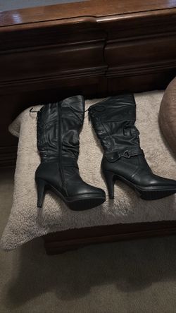 Black, high heel lace up boots