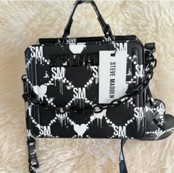 Steve Madden Black Logo Print Box Bag