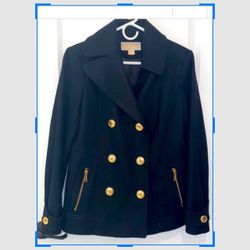 Michael Kors Black Wool Coat With Gold Buttons And Gold Buttons Size 8