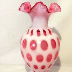 CE. 1940 Fenton Cranberry Coindot Vase 9" Tall
