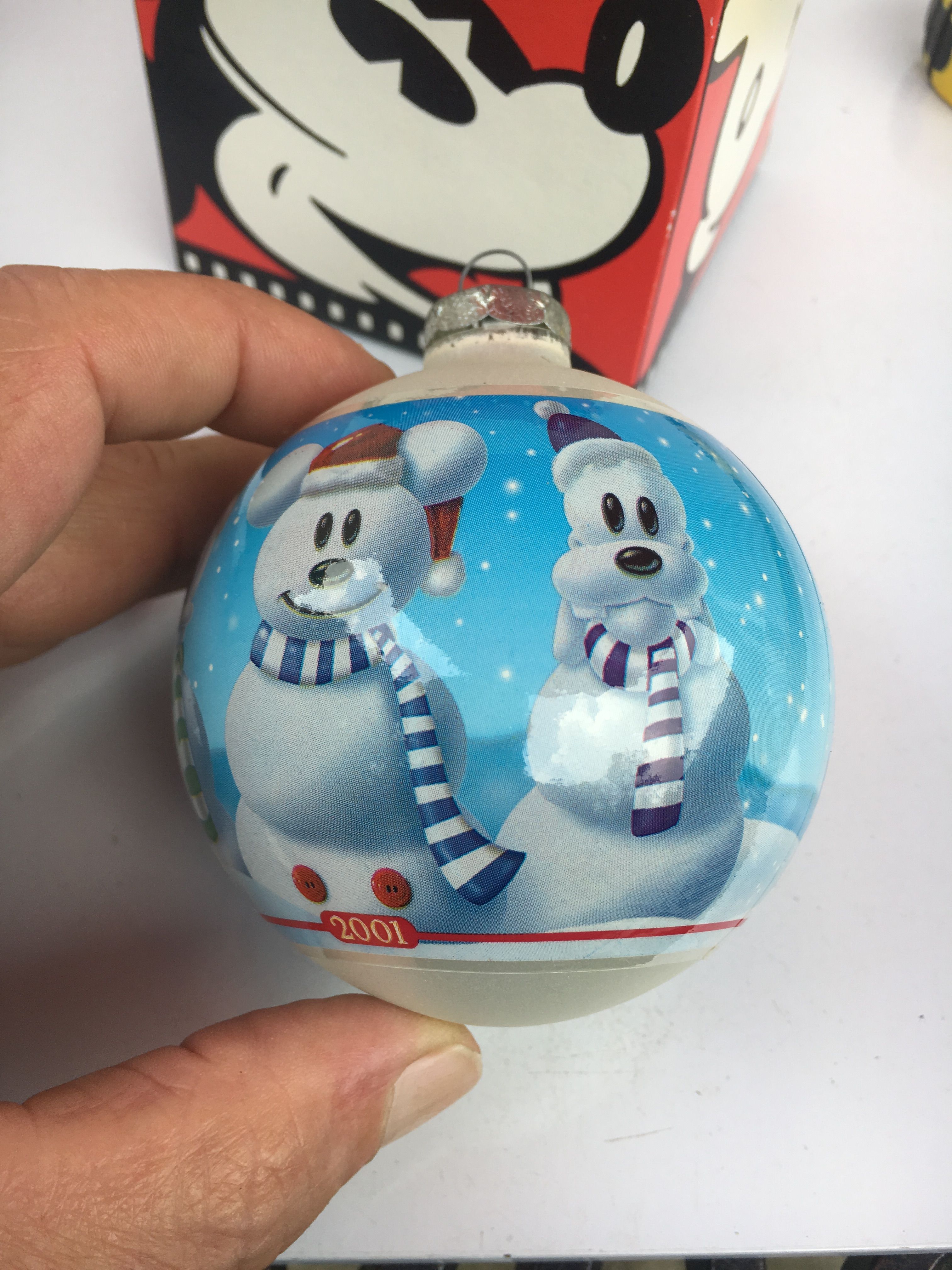 Vintage Disney Store Mickey & Friends Snowmen Christmas Ornament from 2001.