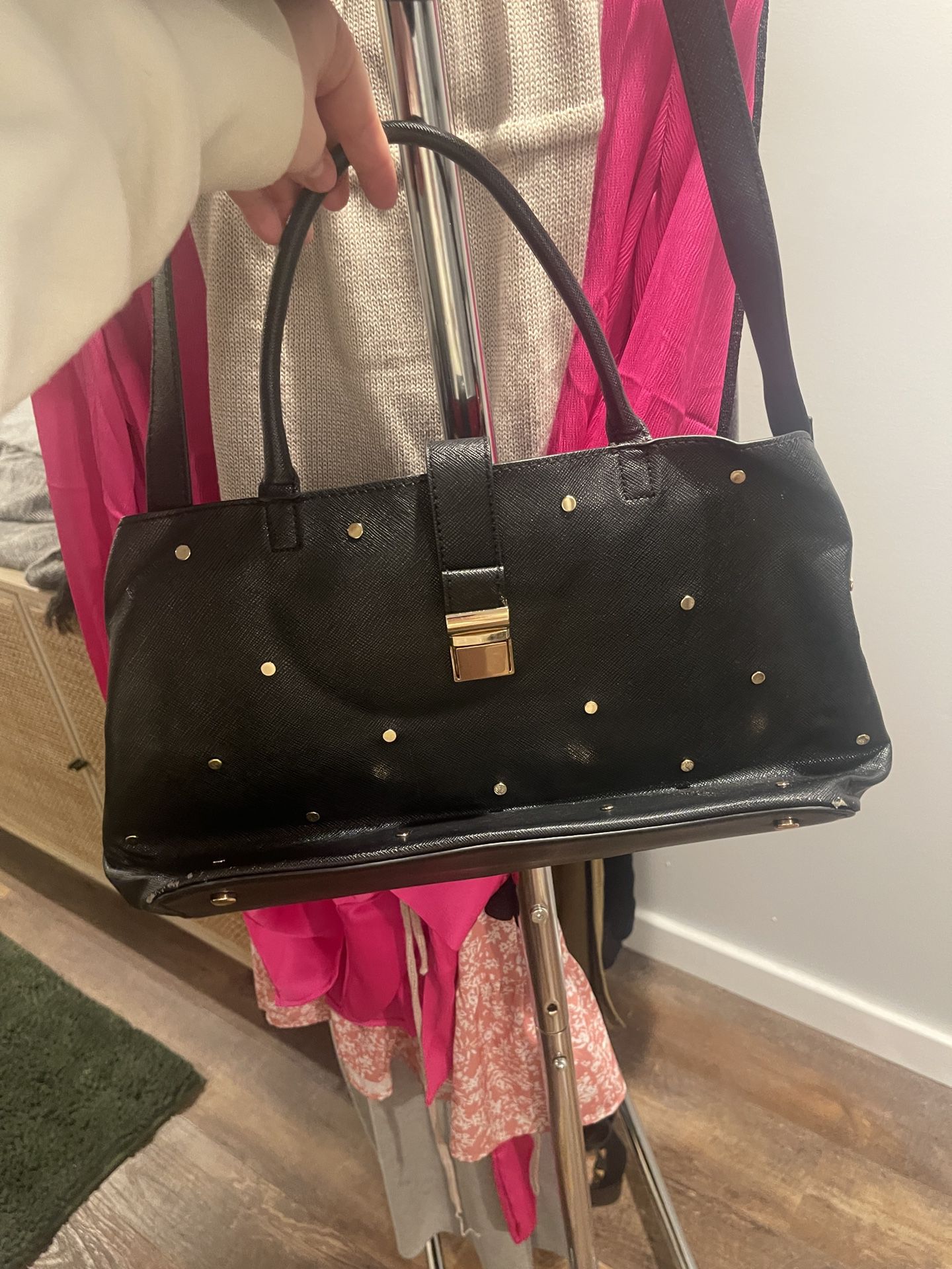 H&M Black Bag With Gold Polka dot Accents 
