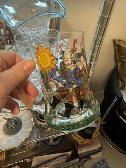 Oktoberfest Steins Set of 2 Reverse Painted Glassware With Handles