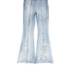 NEW Big Girls 10 Denim Embroidery Flare Leg Jeans