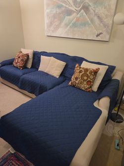 Beige L-Shaped Sectional Sofa with Chaise
