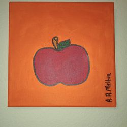 Red Apple Original Acrylic Painting On Canvas Wall Art 8x8"