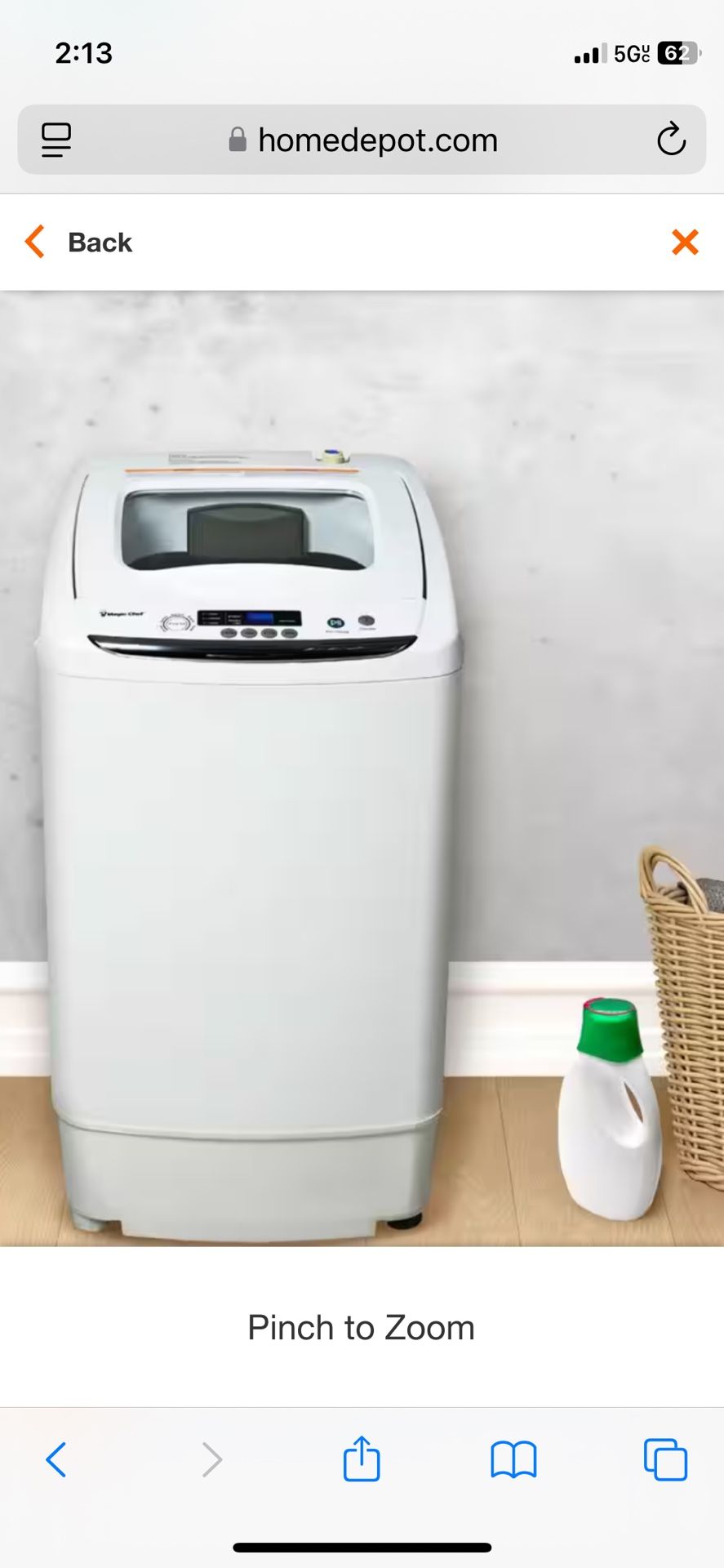 SMALL Wa -sher MACH Portable Magic Chef Model: MCSTCW09W1. 0.9 cu. ft. Compact Portable IN EAGLE ROCK FIRM PRICE