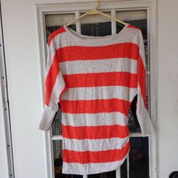 EXPRESS Sweater Womens XS Lightweight Orange Striped 3/4 sleeves