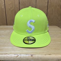 Supreme S Logo Characters New Era Fitted Hat Neon Green Size 7 1/2 SS22 NEW