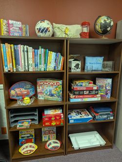 Kids' books, games & toys — everything $1! Bookcases $20 each