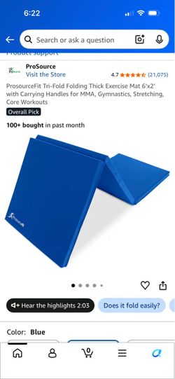 ProsourceFit Tri-Fold Folding Exercise Mat 6'x2'