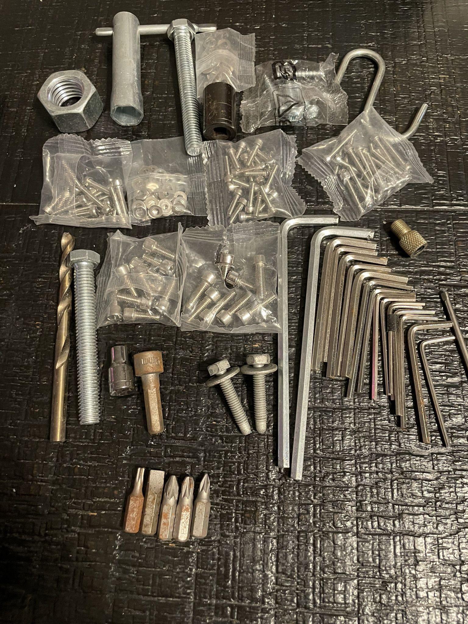 Mixed Hardware & Tool Bits Lots Screws, Allen Wrenches, Drill Bits